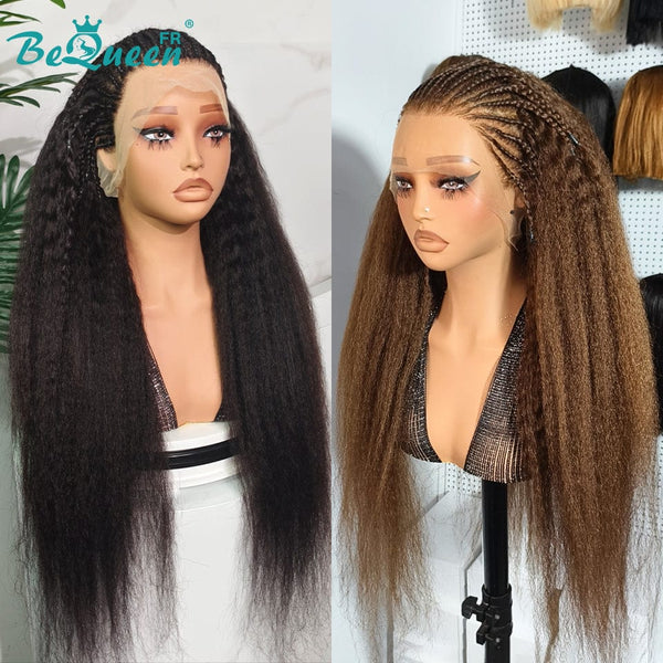 BeQueen “Iwa” Long Kinky Straight Wig Black or Brown Color with Lace Front
