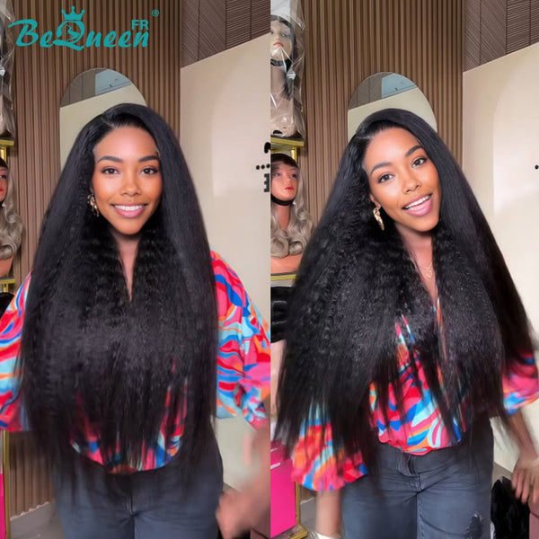 BeQueen "Iwa" Perruque noir Kinky Straight lace closure deux longueurs Moitié prix