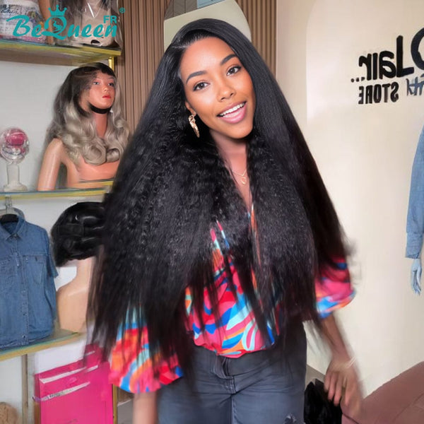 BeQueen "Iwa" Perruque noir Kinky Straight lace closure deux longueurs Moitié prix