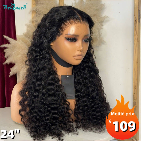 BeQueen "Jessie" Long Deep Wave Wig with Glueless Lace Front Ready to Wear 24 Inches Half Price