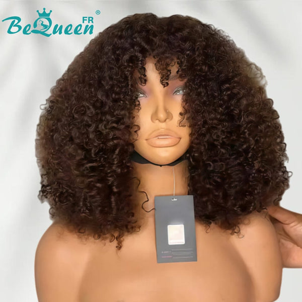 BeQueen "Josie" Peluca Bob Ondulado Rizado Marrón con Flequillo Sin Pegamento