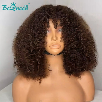 BeQueen "Josie" Perruque Bob Curly wave Marron avec frange Sans colle