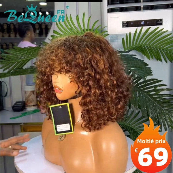 BeQueen "Josie" Perücke Bob Lockige Welle Braun Mischung Honig Ohne Kleber 12 Zoll Halbpreis 