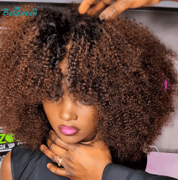 BeQueen "Josie" Perruque Bob Curly wave noir et marron Sans colle style 2