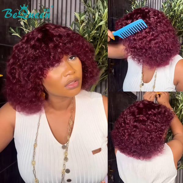 BeQueen "Josie" Perruque Bob Curly wave Rouge bordeaux Sans colle 12 Pouces Moitié prix