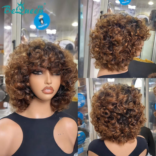 BeQueen "Josie" Perücke Bob Egg Wave schwarz-braun meliert ohne Kleber 12 Zoll zum halben Preis