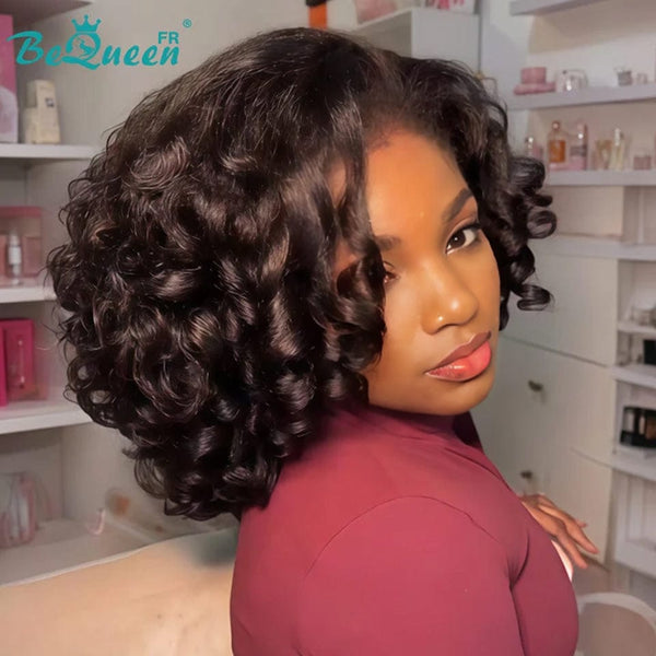 BeQueen “Klaus” Perruque Bob Bords Bouclés Kinky Straight avec Lace frontale 13x4 style 2