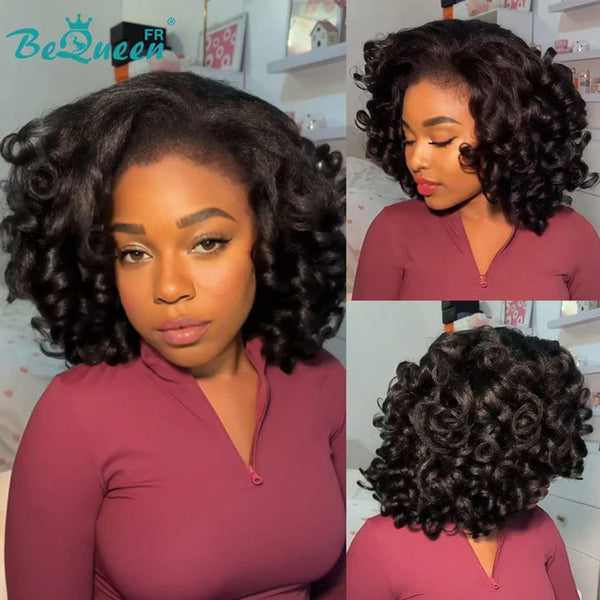 BeQueen “Klaus” Perruque Bob Bords Bouclés Kinky Straight avec Lace frontale 13x4 style 2