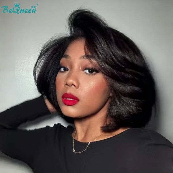 BeQueen “Klaus” Bob Wig Curly Edges Kinky Straight with 13x4 Lace Front