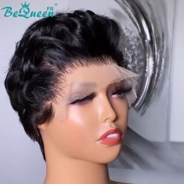 BeQueen "Maroney" Perruque Pixie bouclée couleur Noir avec Lace frontale Moitié prix