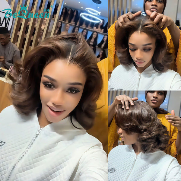 BeQueen "Masala" Perruque Customisée Longue bouncy Wave couleur Marron Prêt à porter Sans Colle 13X4