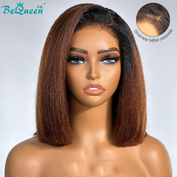 BeQueen “Mily” Perruque Bob Bords Bouclés Kinky Straight Prêt à porter Sans Colle 4x4