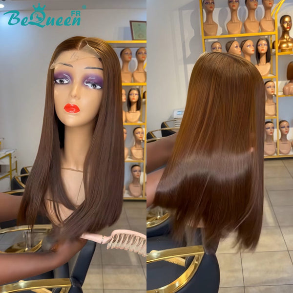 BeQueen "Mina" Langes, glattes, braunes Haarperücke mit Spitzenfront 13X4 zur halben Preis. 