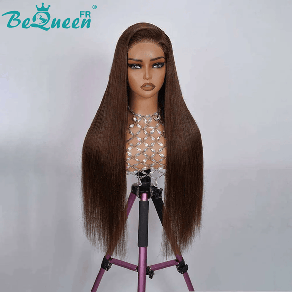 BeQueen "Mina" Langes, glattes, braunes Haarperücke mit Spitzenfront 13X4 zur halben Preis. 