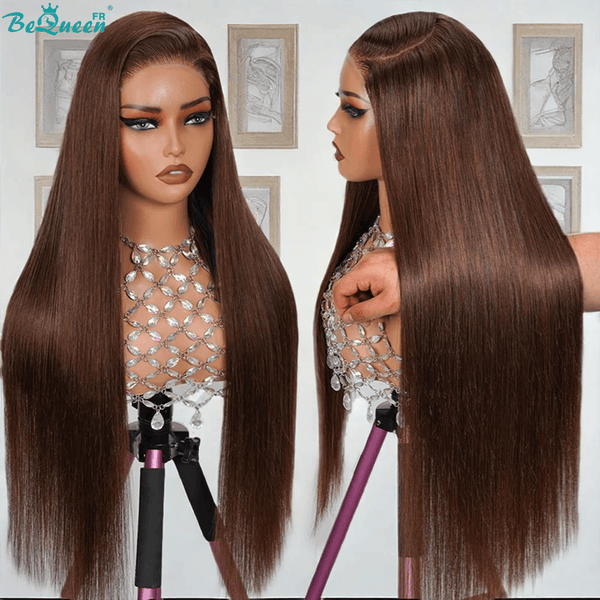 BeQueen "Mina" Langes, glattes, braunes Haarperücke mit Spitzenfront 13X4 zur halben Preis. 