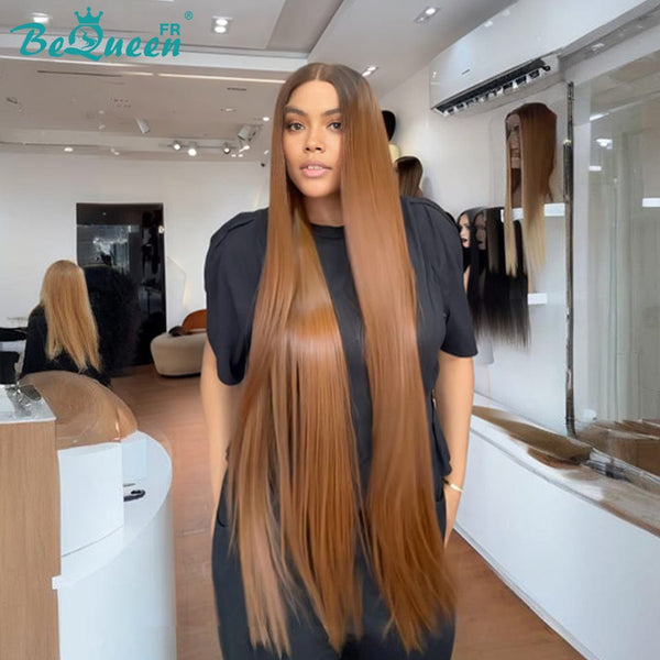 BeQueen "Mina" Perruque Longue Lisse 30 pouce Couleur Marron avec Lace frontale sans colle Moitié prix