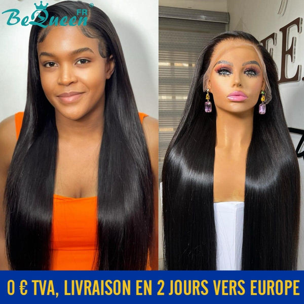 BeQueen „Mina“ lange gerade Perücke mit Spitzenfront, 13 x 6, rohes Haar, 200 % Dichte, in Frankreich 