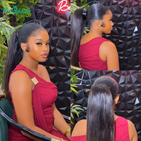 BeQueen “Mina" Perruque Longue Lisse avec Lace Frontale 22 Pouces avec chignon Moitié prix