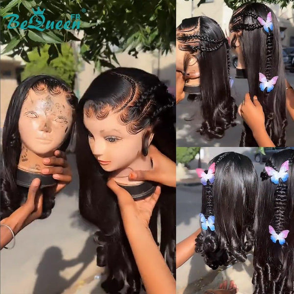 BeQueen "Mina" Perruque Longue Lisse avec Lace Frontale SDD 100% cheveux vietnamiens avec tresse prêt à porter sans colle