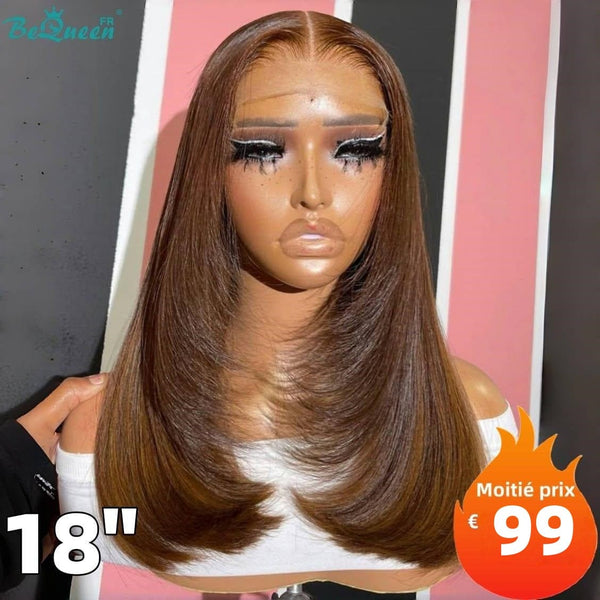 BeQueen "Mina" Melena Larga Lisa Color Marrón con Encaje Frontal 13X4 La mitad de precio