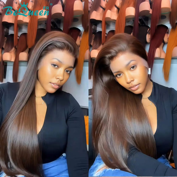 BeQueen "Mina" Perruque Longue Lisse Couleur Marron avec Lace frontale sans colle Moitié prix