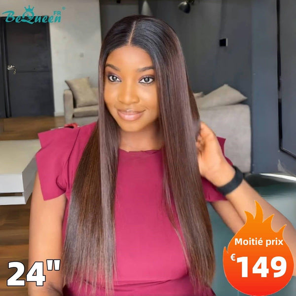 BeQueen "Mina" Perruque Longue Lisse Couleur Noit et Marron avec Lace Frontale 24 Pouces Moitié prix