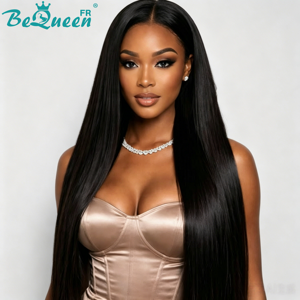 BeQueen "Mina" Perruque Longue noir Lisse sans colle 100% raw hair bonne qualité peut durer 20 ans