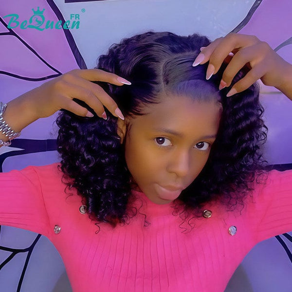 BeQueen "Pamale" Curly Wave Bob Wig with Lace Frontal 14 Inch Glueless Ready to Wear Half Price
