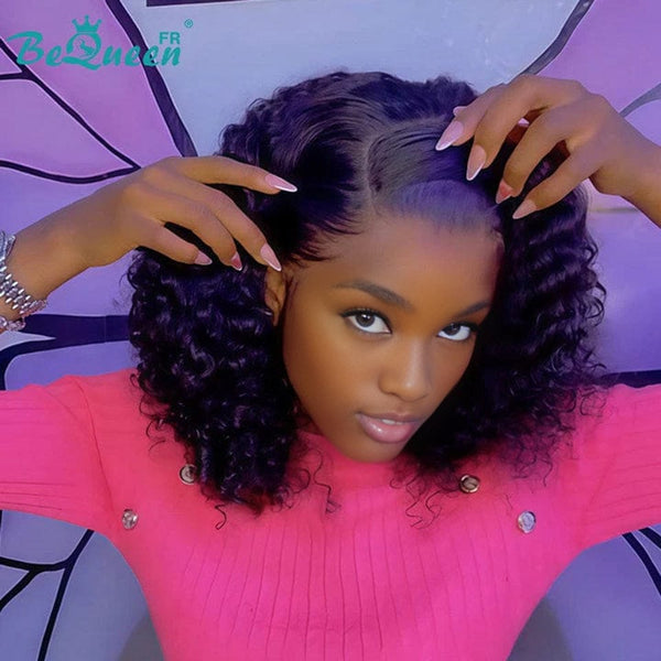 BeQueen "Pamale" Perruque Bob curly wave avec Lace Frontale 14 Pouces sans colle prête à porter Moitié prix