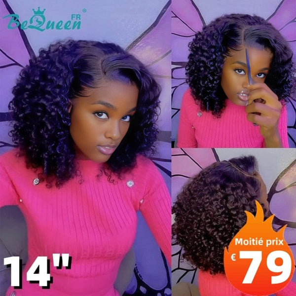 BeQueen "Pamale" Perruque Bob curly wave avec Lace Frontale 14 Pouces sans colle prête à porter Moitié prix