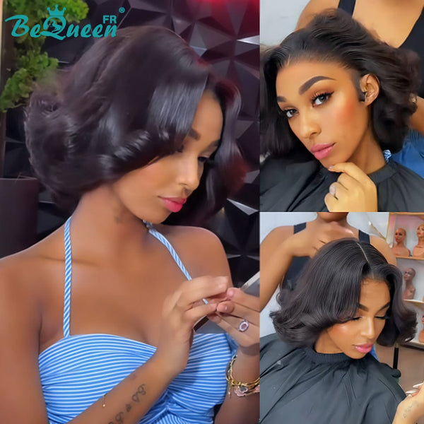 BeQueen "Polysia" Perruque Bob bouncy com Lace Frontal Sem Cola Volume Cheio Estilo 3