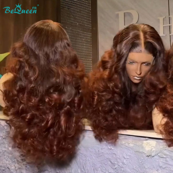 BeQueen "Polysia" Perruque Bob bouncy avec Lace frontale Noir et marron Sans colle volume pleine style 11
