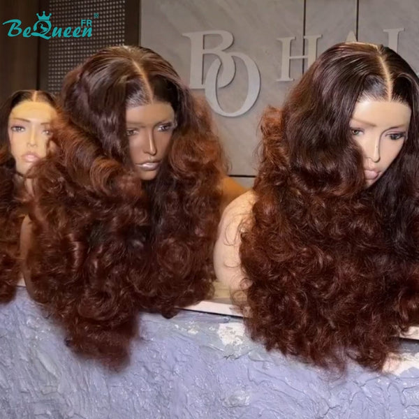 BeQueen "Polysia" Perruque Bob bouncy avec Lace frontale Noir et marron Sans colle volume pleine style 11