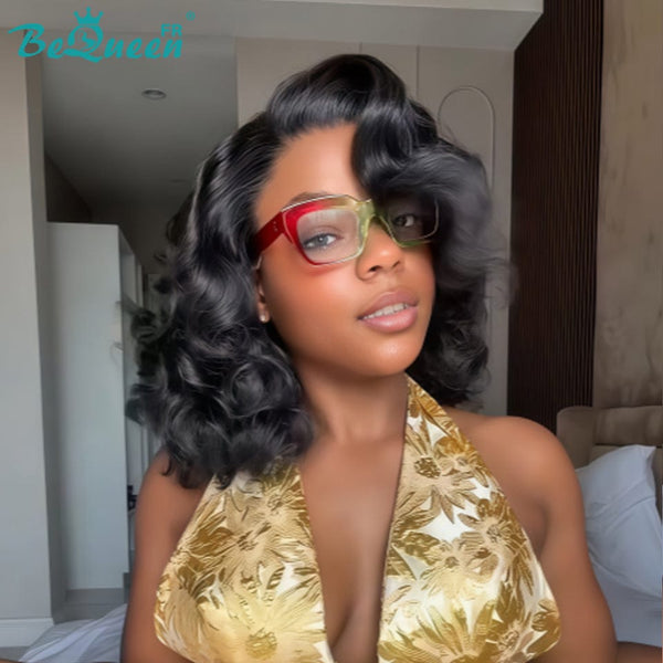 BeQueen "Polysia" Peruca Bob volumoso e com movimento com frontal em renda sem cola, volume cheio estilo 19