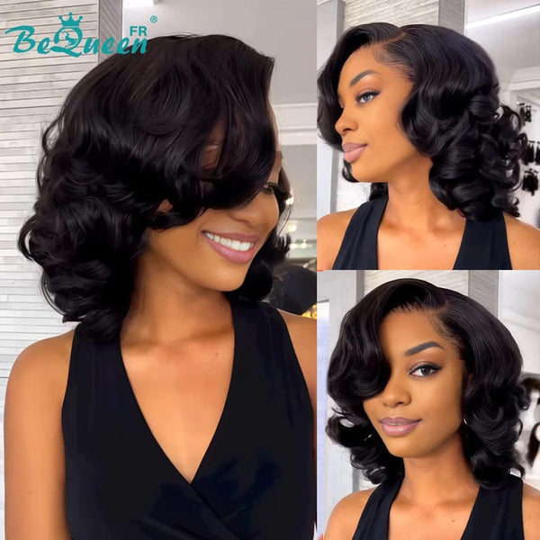 BeQueen "Polysia" Bouncy Bob Wig with Glueless Lace Front, Full-Volume, Style 3