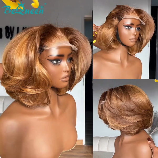 BeQueen "Polysia" Perruque bob bouncy lace frontale couleur marron mix miel
