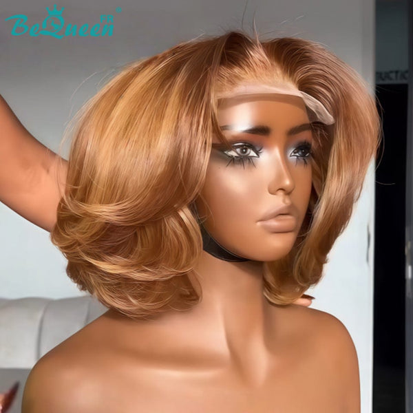 BeQueen "Polysia" Perruque bob bouncy lace frontale couleur marron mix miel