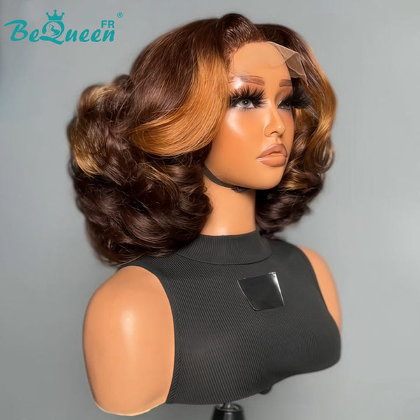 BeQueen "Polysia" Perruque Bob bouncy Marron mix miel com Lace closure 5*5 estilo 3