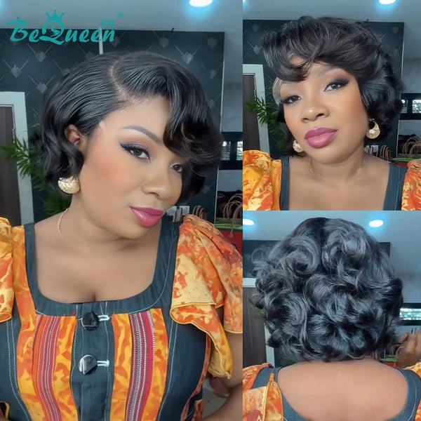 BeQueen "Polysia" Bob Wig bouncy Black with 13*4 Lace Front Half Price style 7