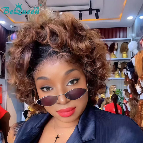 BeQueen "Polysia" Bouncy Bob Wig Brown Honey Mix with 5*5 Lace Closure Style 3