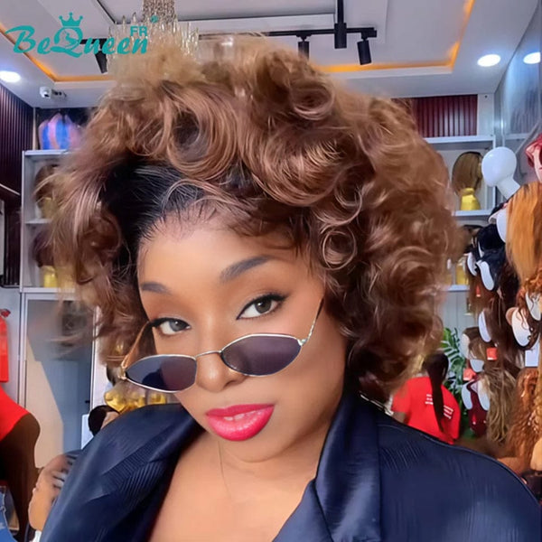 BeQueen "Polysia" Bouncy Bob Wig Brown Honey Mix with 5*5 Lace Closure Style 3