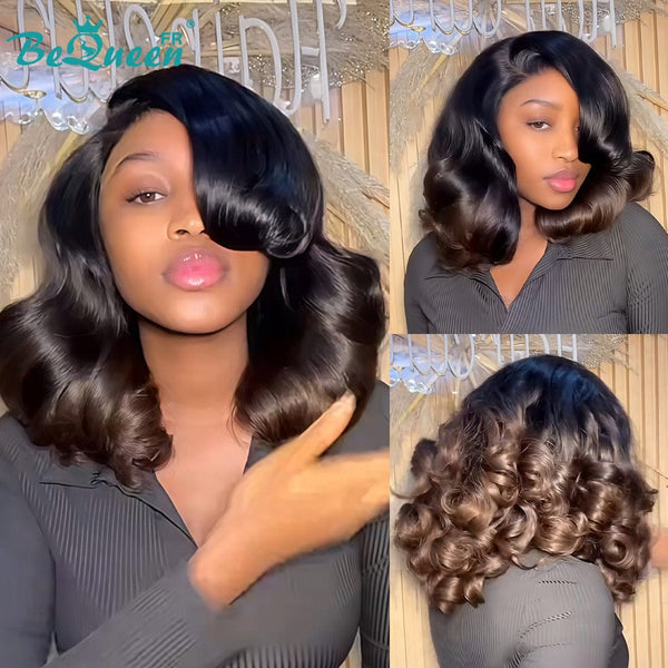 BeQueen "Polysia" Perruque Bob bouncy Noire et Marron avec Lace closure 5*5 style 3