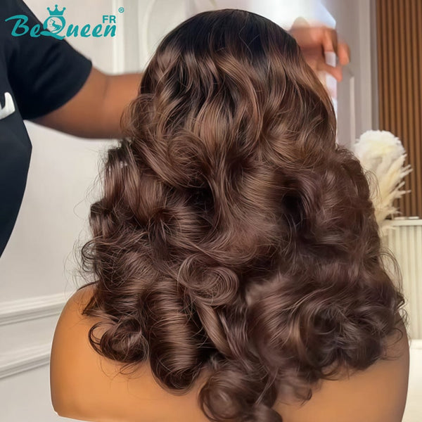 BeQueen "Polysia" Perruque Bob bouncyavec Lace closure 5*5 couleur noir et marron