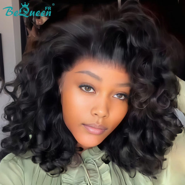 BeQueen "Polysia" Perruque noir Bob bouncy avec Lace frontale style 22