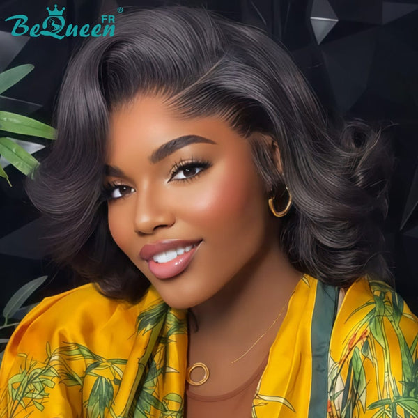 BeQueen "Polysia" Perruque noir Bob bouncy cruly avec Lace frontale style 3