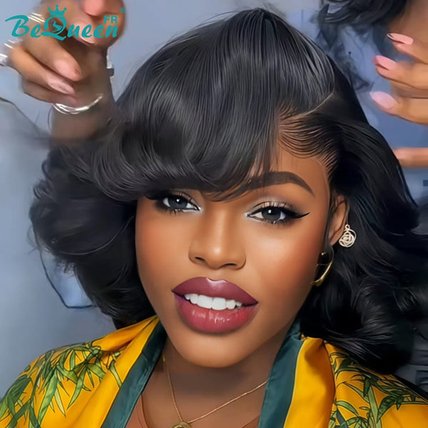 BeQueen "Polysia" Perruque noir Bob bouncy cruly avec Lace frontale style 3