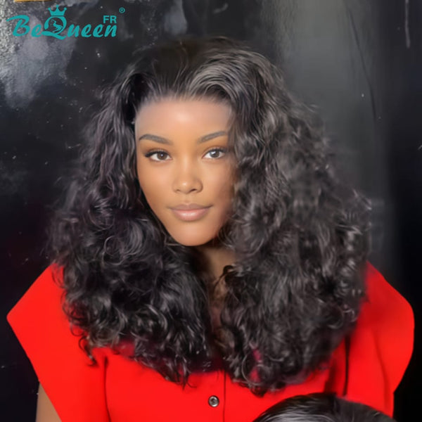 BeQueen "Polysia" Schwarze Bob-Perücke mit federnden Locken und Lace-Front, Stil 31