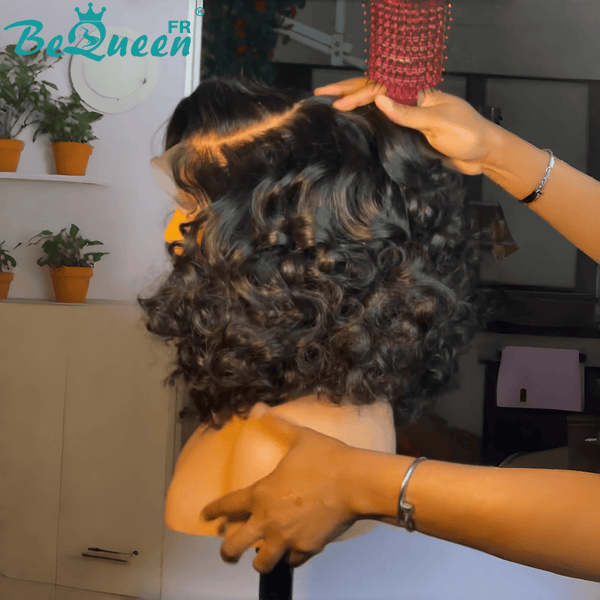 BeQueen "Polysia" Perruque noir Bob bouncy curly avec Lace closure 5*5 style 10