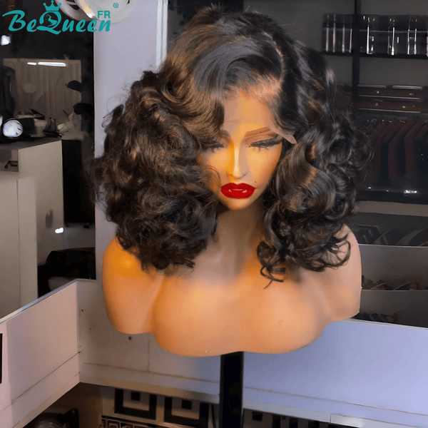 BeQueen "Polysia" Perruque noir Bob bouncy curly avec Lace closure 5*5 style 10