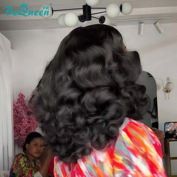 BeQueen "Polysia" Perruque noir Bob bouncy curly avec Lace frontale style 23